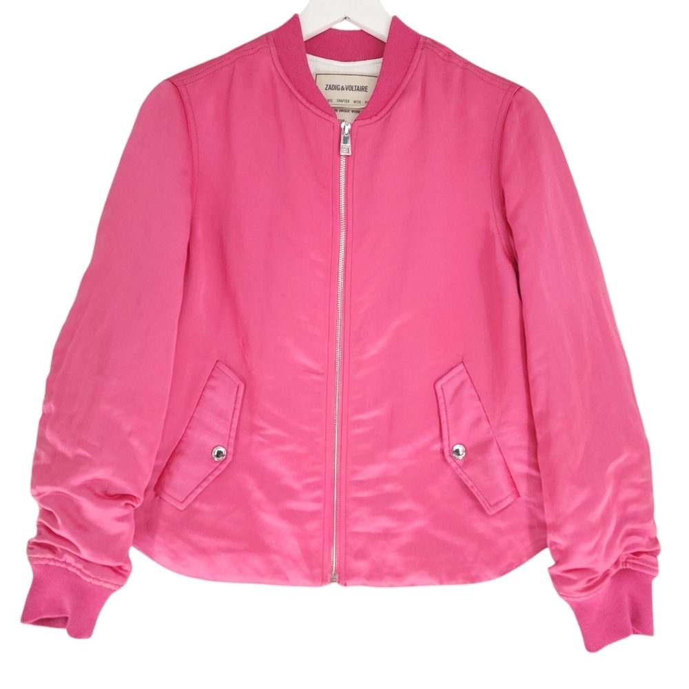 Zadig & Voltaire Ben Pink Fushia Bomber Jacket - Picture 2 of 10